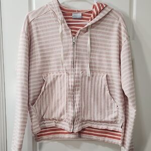 Columbia Cotton Zip-Front Striped Hooded Jacket - Large